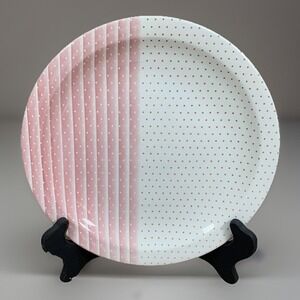 Churchill Dinner Plate Pink Stripes Dots Luncheon Farmhouse Shabby Chic Vintage